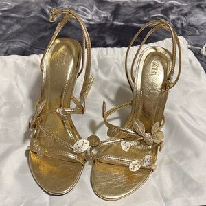 Zara Gold Leaf-Embellished Heels